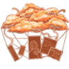 A clump of monstrous dark clouds which are covered in commercial brand logos. The clouds appear to have mouths full of sharp teeth and snake-like tongues. Images of personal photos, utility bills, receipts and other items appear to dangle on interconnected threads from the clouds.
